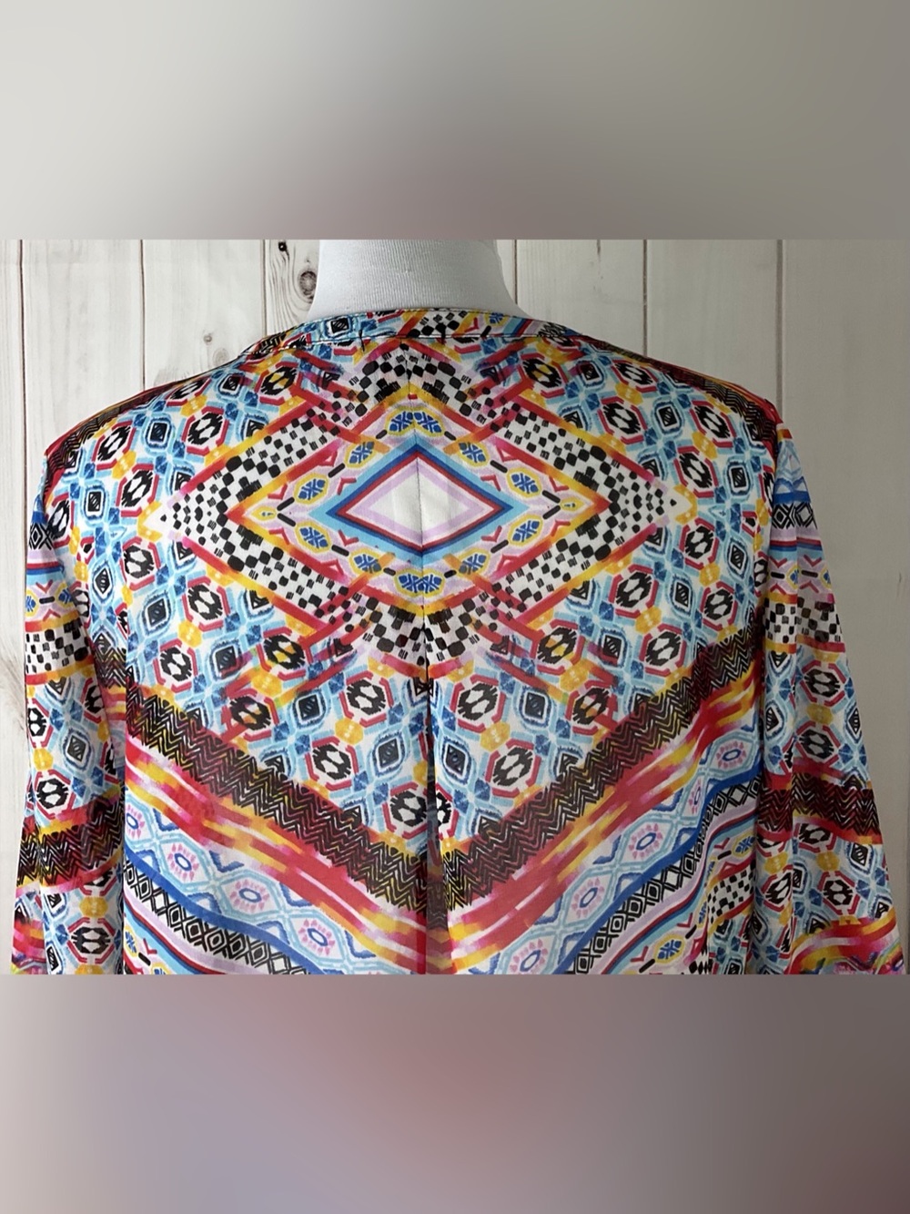 New Directions Multicolor Split V-Neck Roll Tab Sleeve Sheer Tunic Top Size XL - Picture 7 of 10